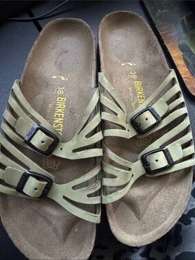 Birkenstock Olive Green Suede Dual-Strap Slide